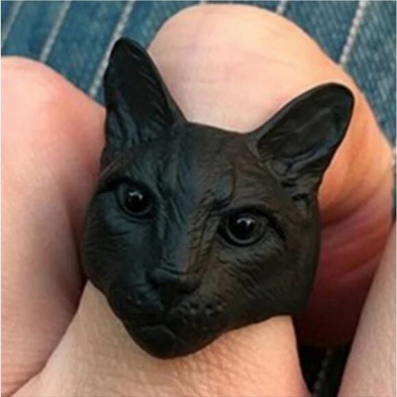 Salem Black Metal Kitty Cat Ring - Picture 1 of 10